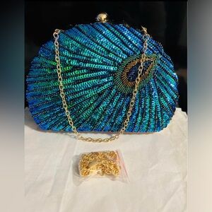 Blue Peacock Sequin Evening Clutch